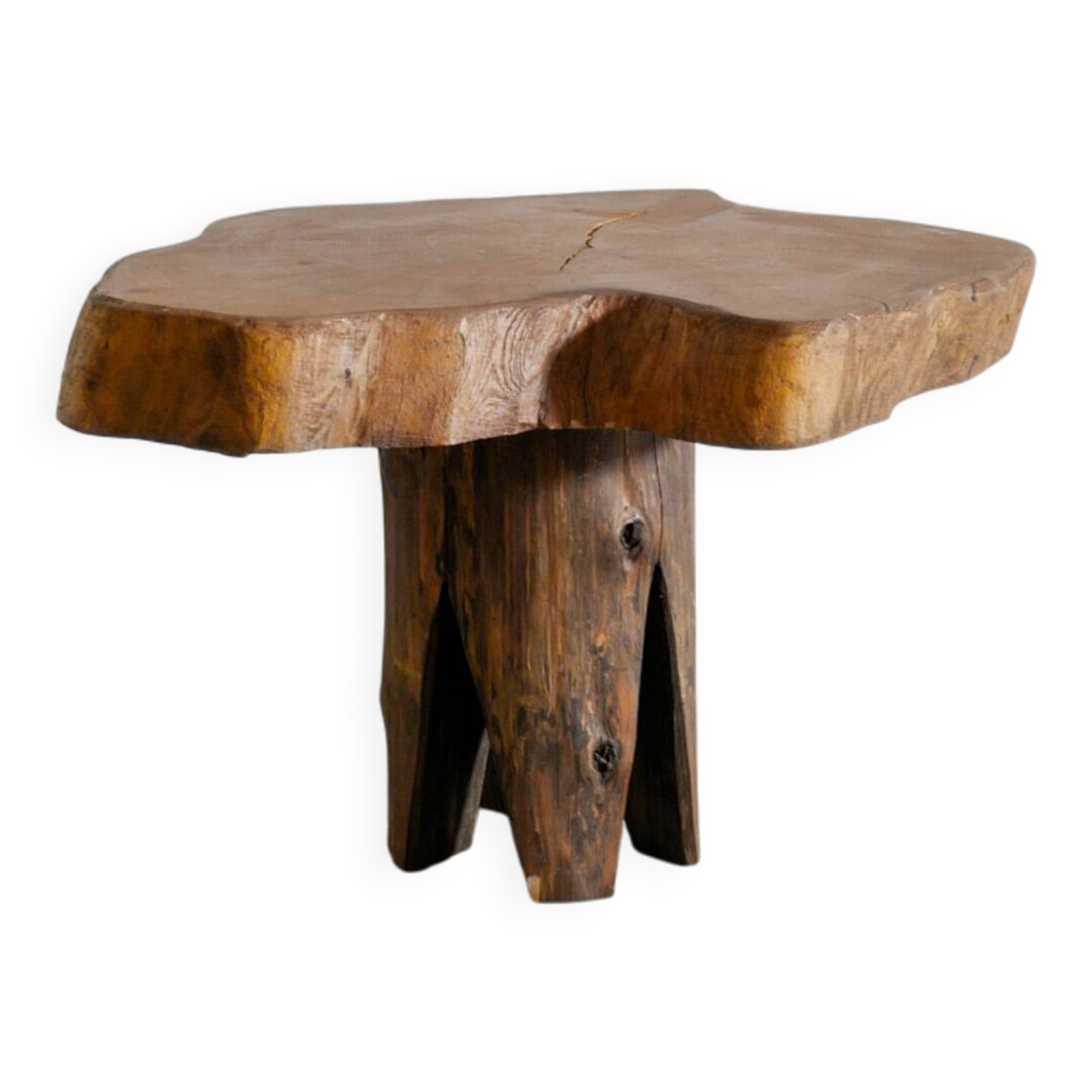 Vintage Small French Free Form Sculptural Side Wooden Sofa Table, 1960s