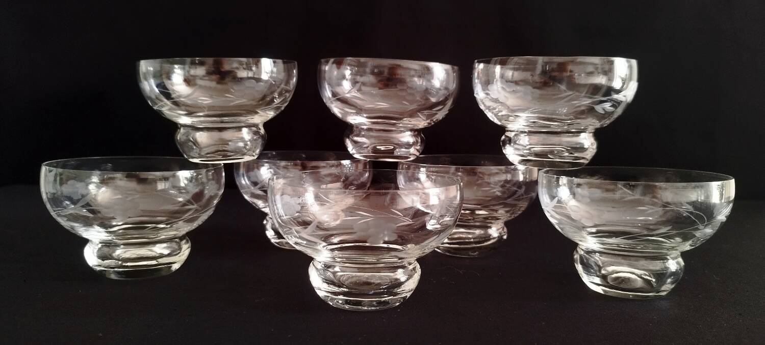 Vintage Engraved Crystal Champagne Glasses