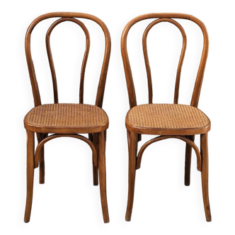 Pair of Thonet style bistro chairs in bentwood canework - 1930s