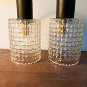 Pair of hanging lamps, glass and metal portable lamps