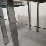 Pair of vintage chrome metal & brown imitation leather chairs (70s)