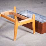 Teak and Beech Planter with Zinc Coating, Denmark, 1950s
