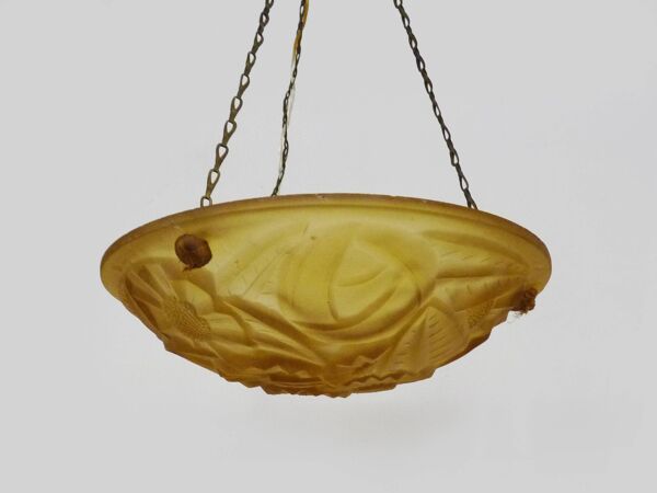 Ancien lustre degue, suspension vasque art déco 1 feu, en pâte de verre.