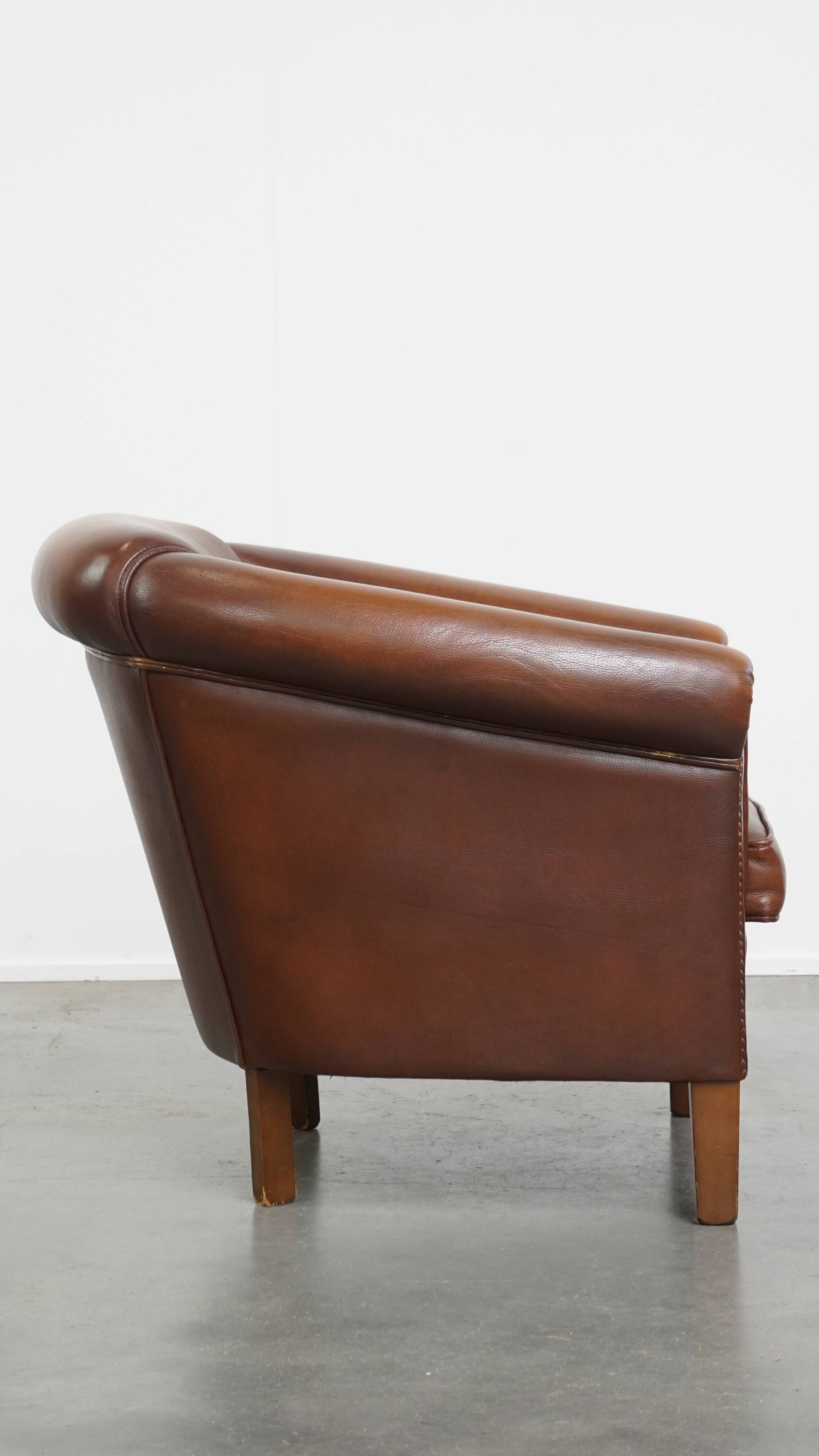 Brown Cowhide Leather Club Chair in English Style