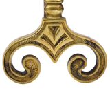 Gilded bronze andirons with rounded ball and patterns, antique fireplace accessory