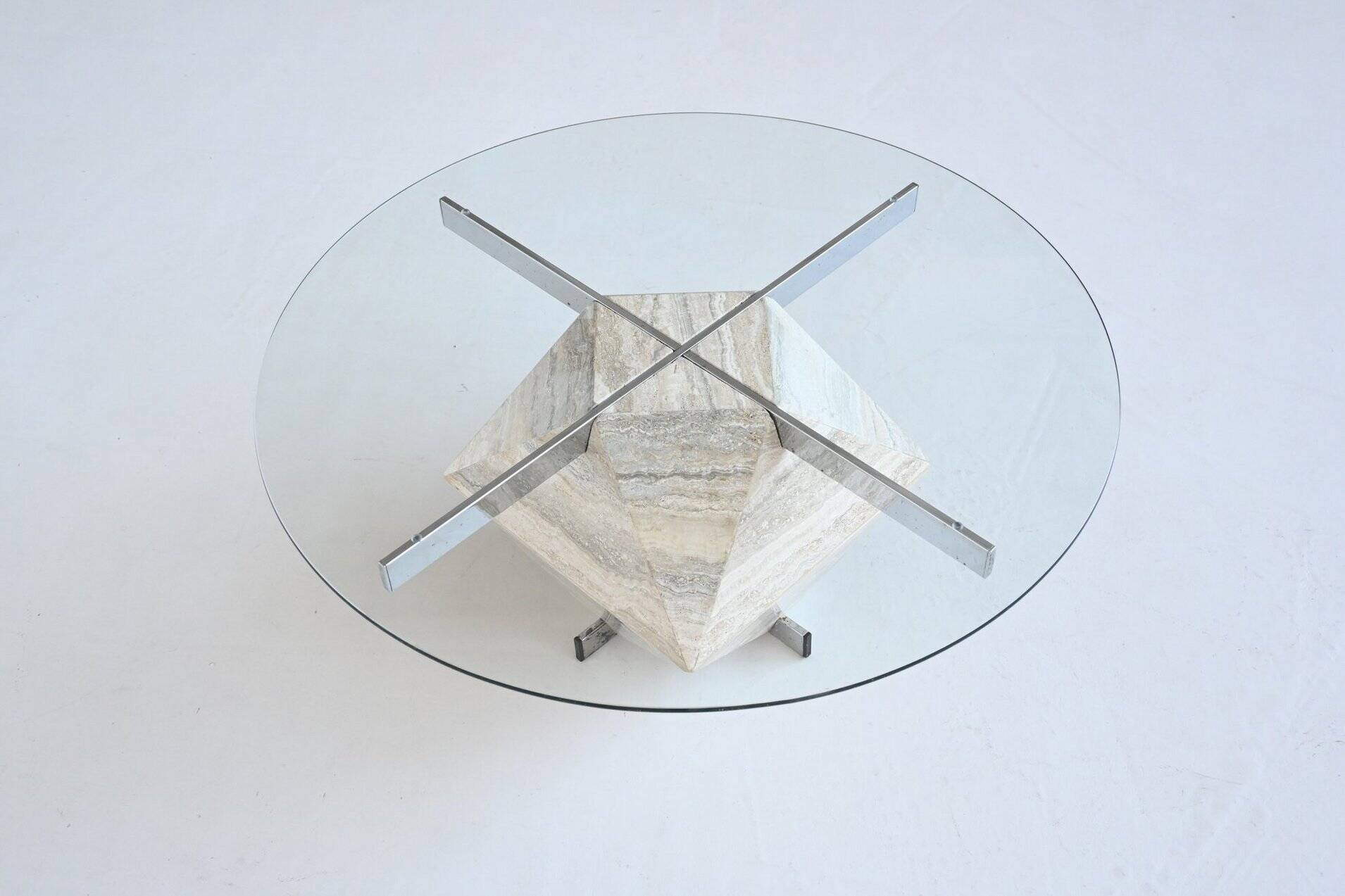 Diamond shaped coffee table in white travertine Italy 1960