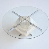 Diamond shaped coffee table in white travertine Italy 1960