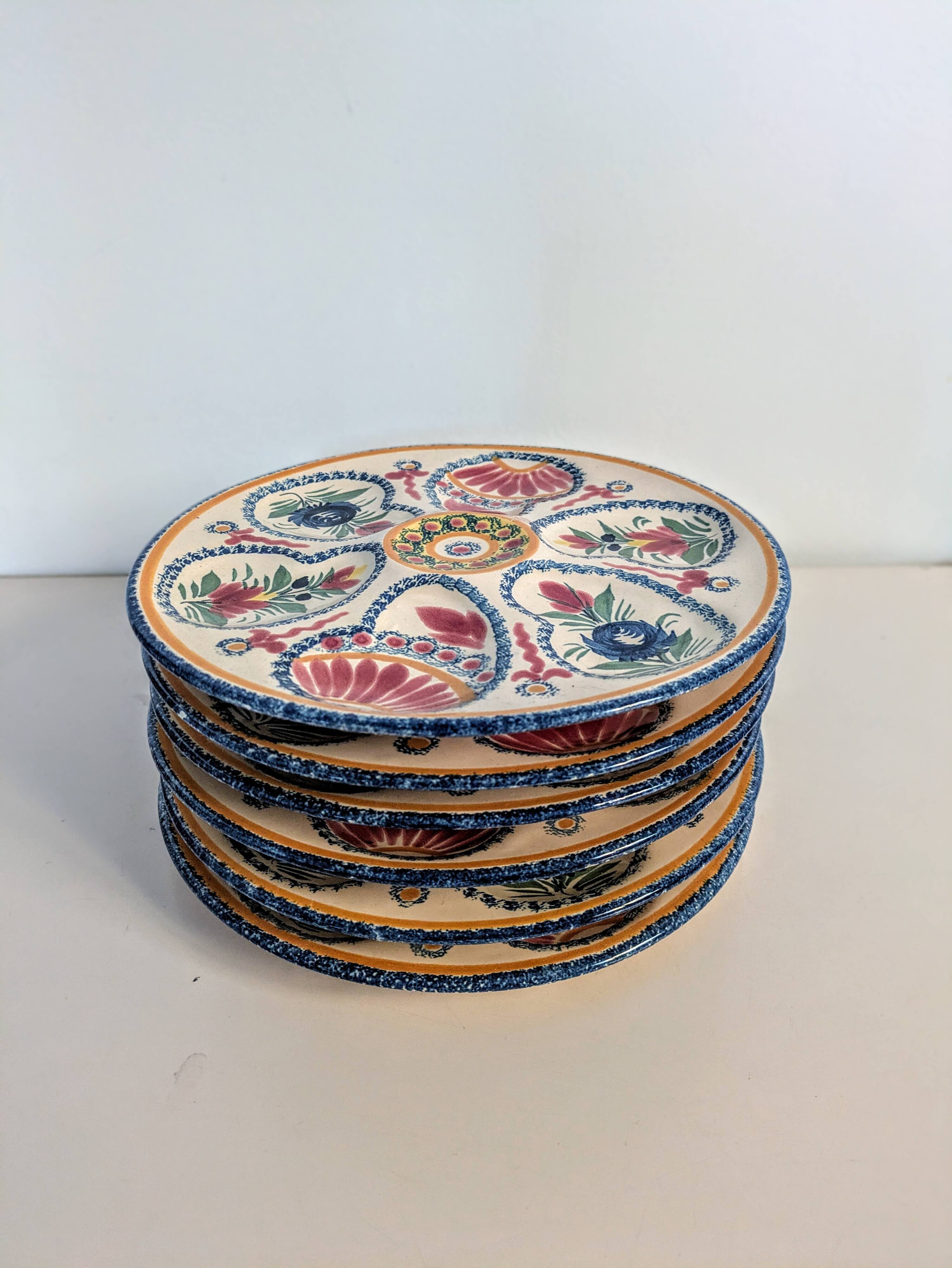 Oyster plates, signed Horiot – Quimper earthenware, vintage 50s 60s
