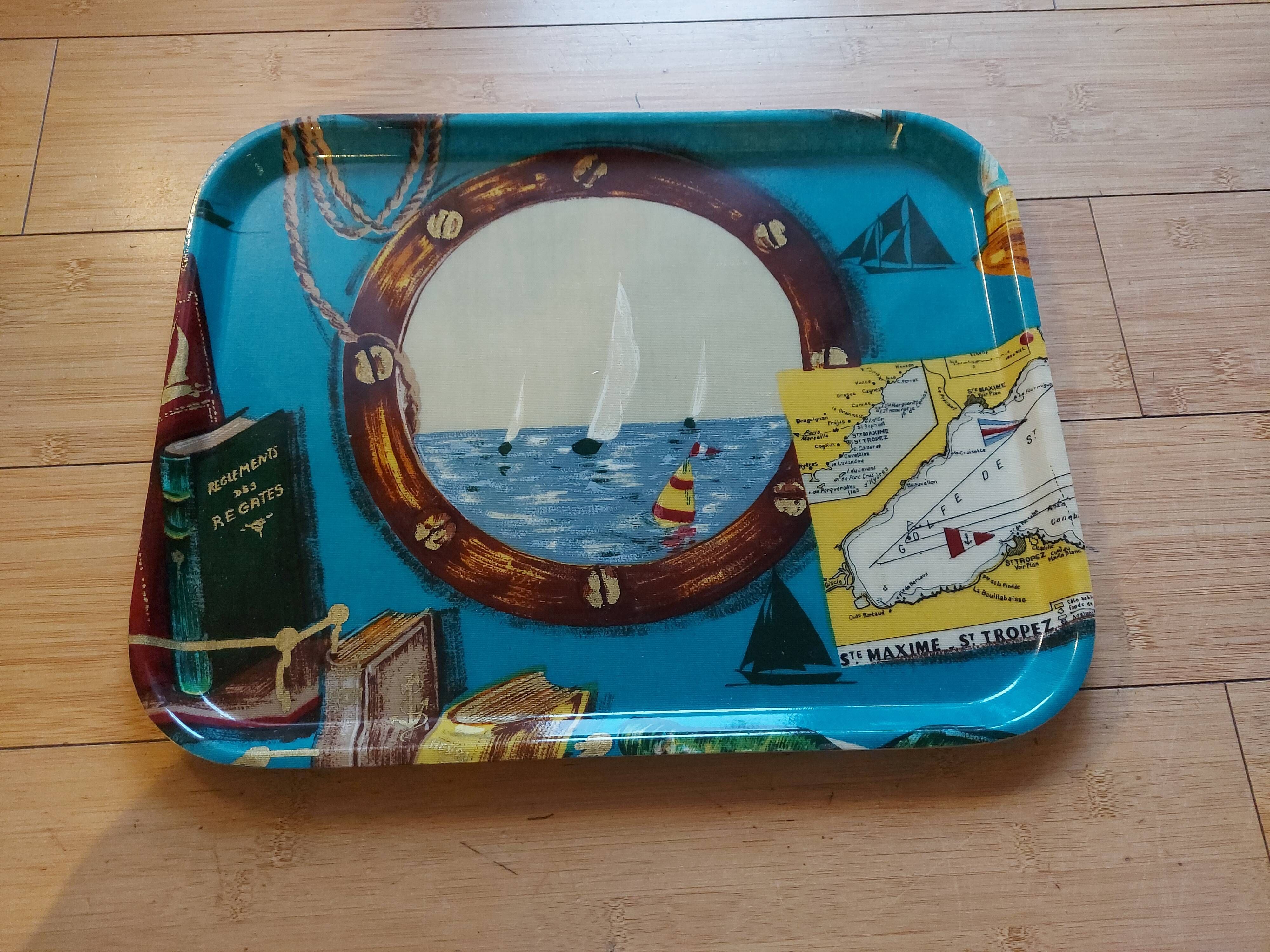 Vintage tray 60's S fiberglass, regatta Saint Tropez, Sainte Maxime