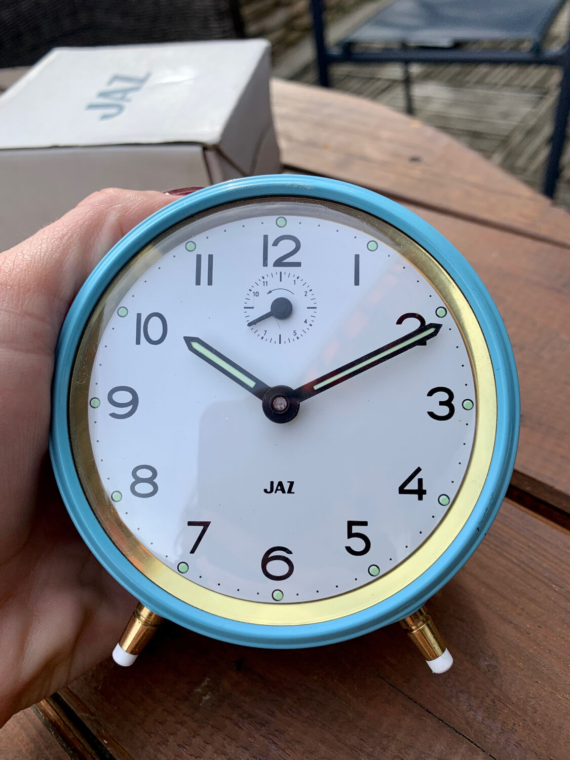 Vintage mechanical alarm clock sky blue Jaz