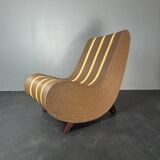 Curvy wavy pencil reed rattan bamboo low lounge chair, 1970s
