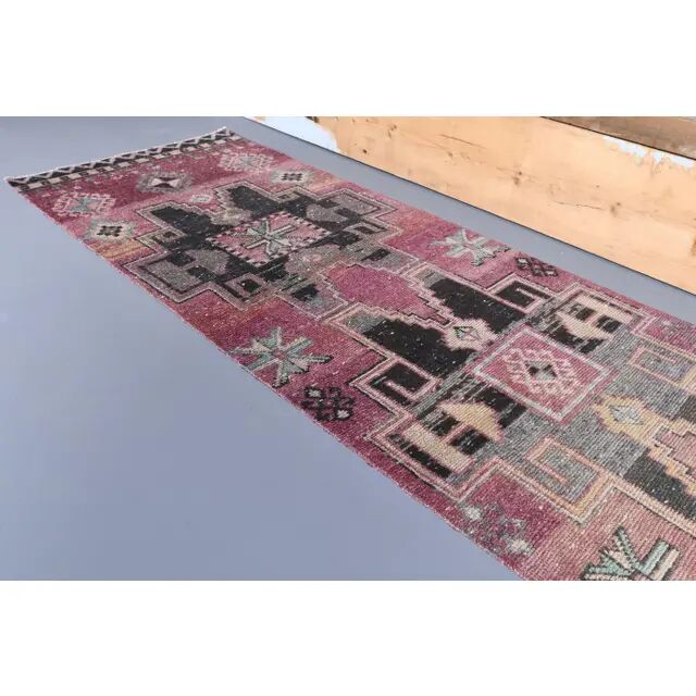 Vintage Pink Turkish Hand-Knotted Runner 75x342