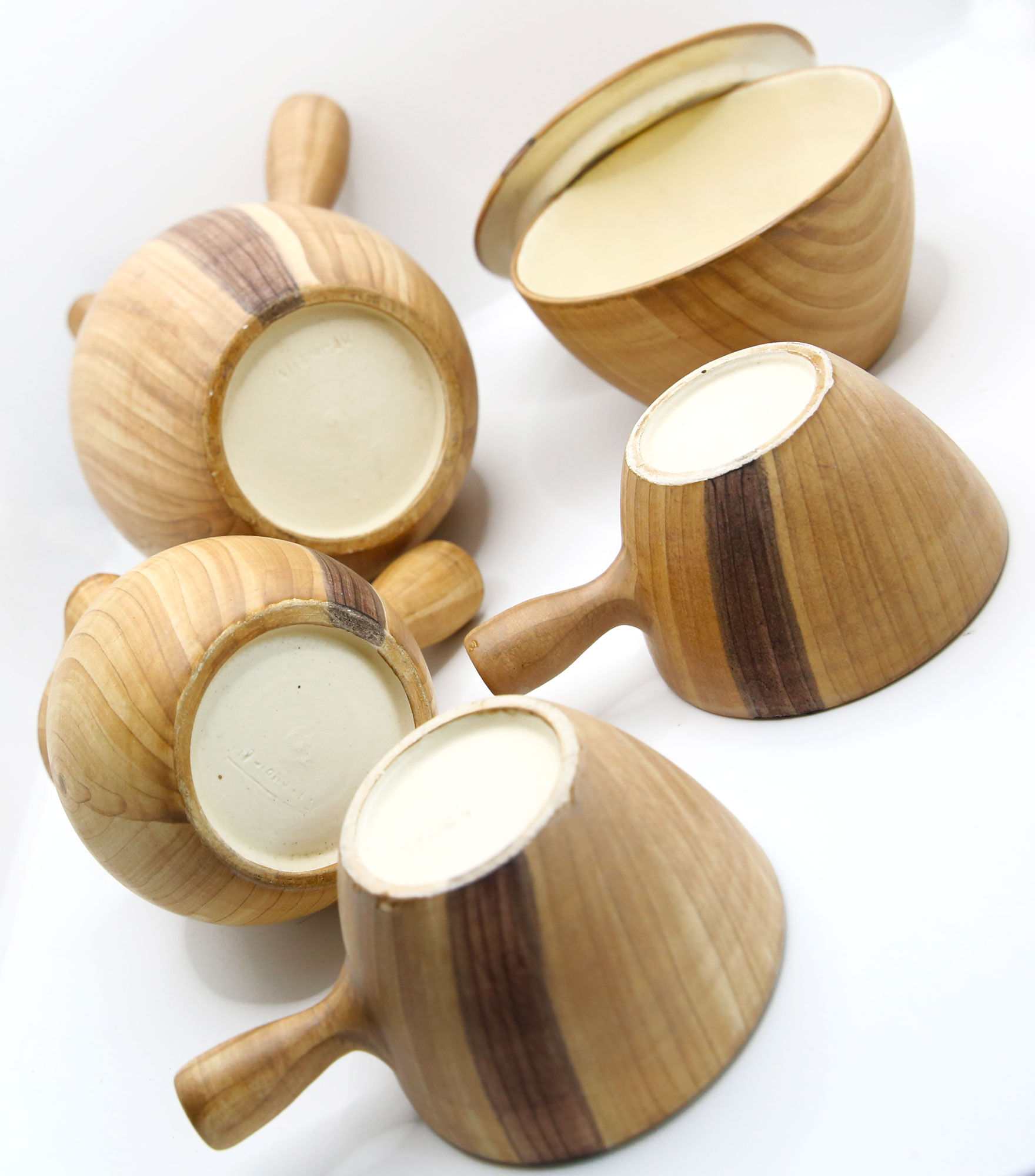 Coffee service in earthenware imitation olive wood by Grandjean Jourdan in Vallauris