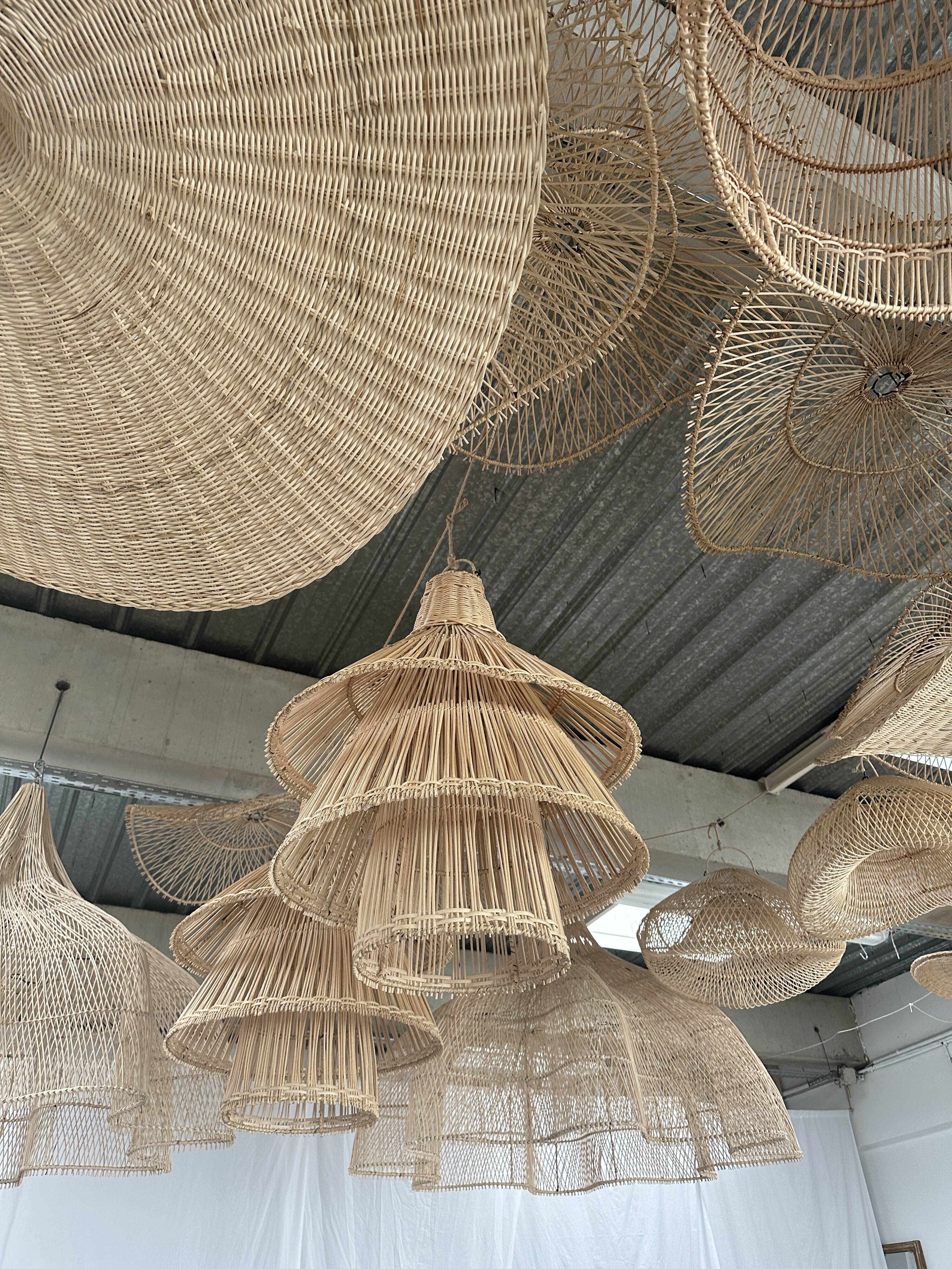 Rattan pendant lamp or light in the shape of an Asian lantern