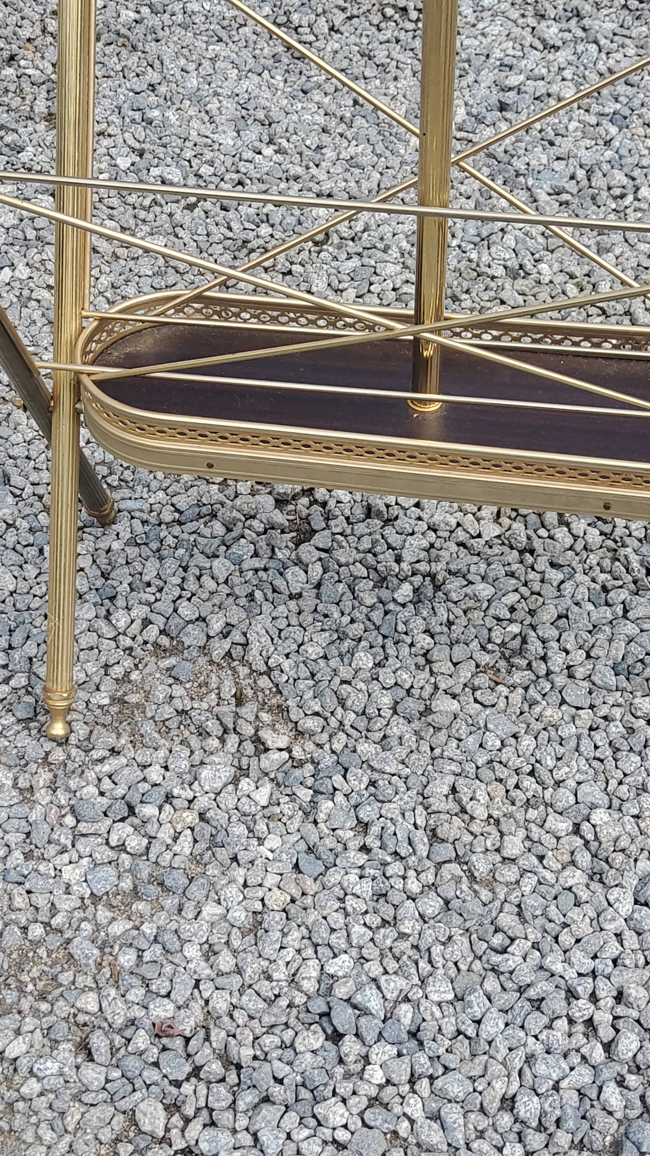 Vintage magazine rack from the 60s in neo-classical style in gold metal and mahogany