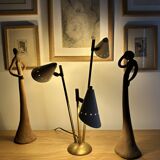 Italian three-headed brass lamp, 50s design