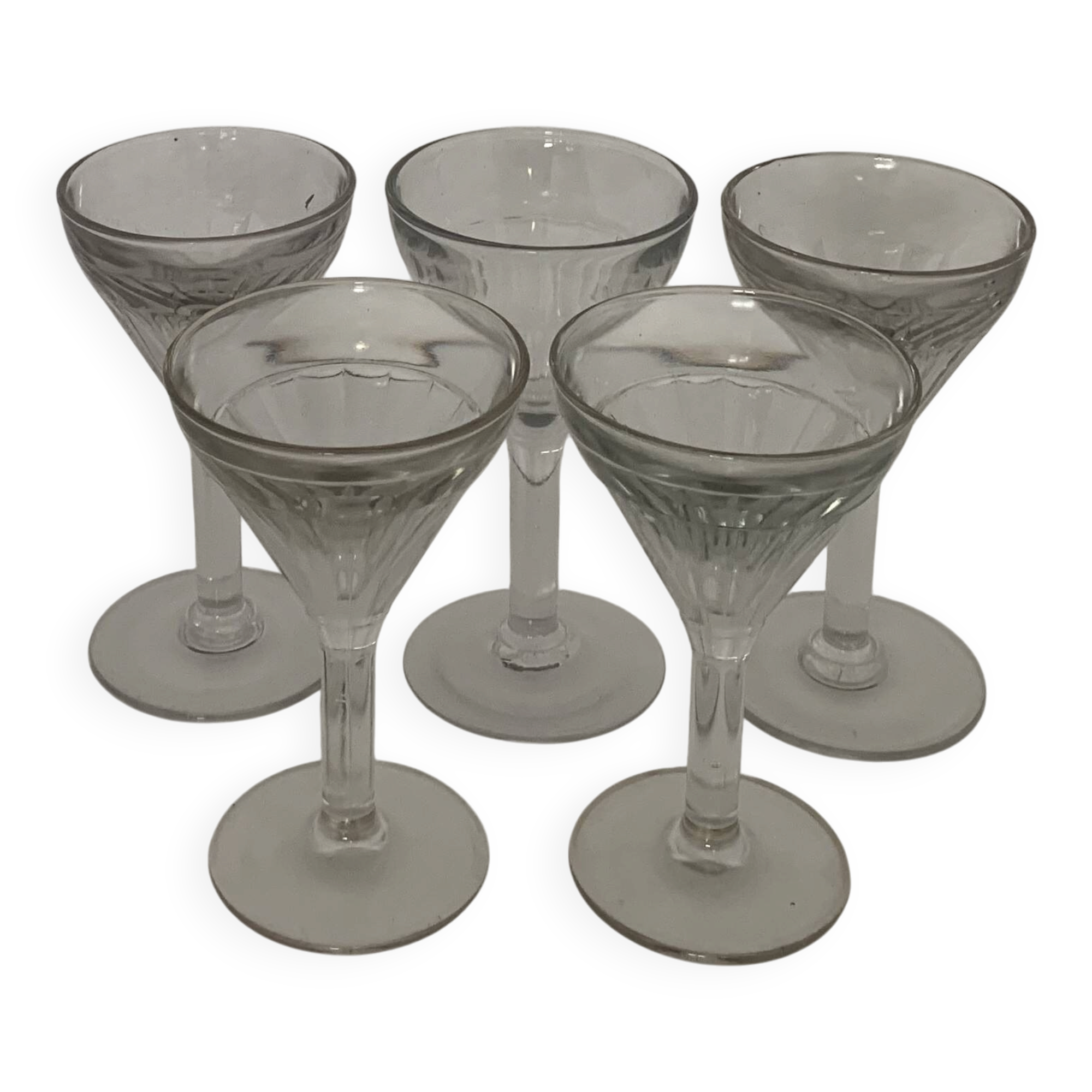 5 large antique bistro glasses – blown glass with bubbles