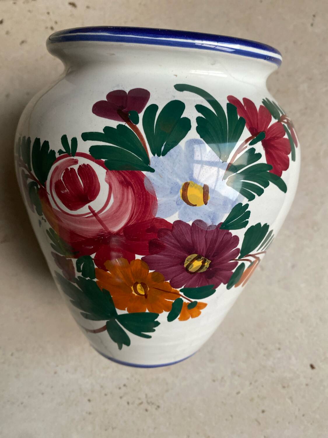 Antique Bulbous Vase in Earthenware Numbered – Hand-Painted Floral Decoration
