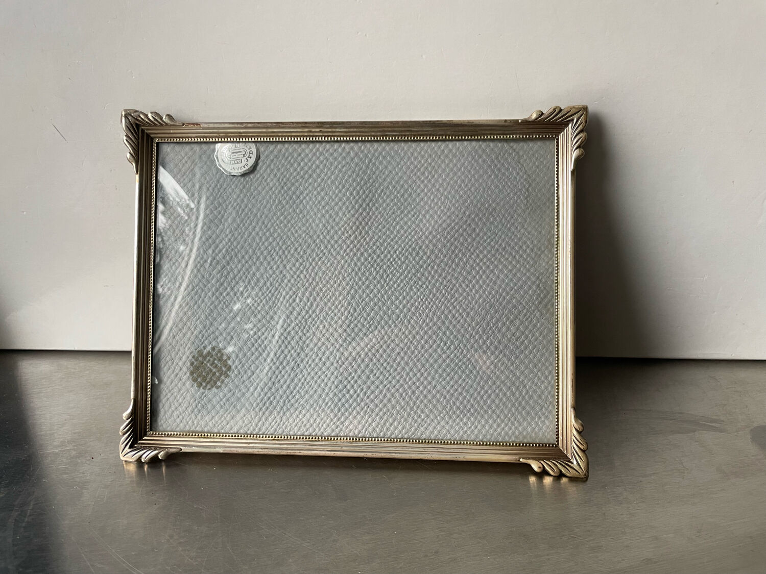 Art deco metal silver frame brass 21.5 cm x 16.5 cm convex glass