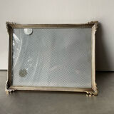 Cadre art déco métal argent laiton 21,5 cm x 16,5 cm verre convexe