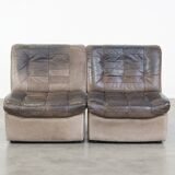 Gray Vintage Leather Modular Design Sofa 2 Elements