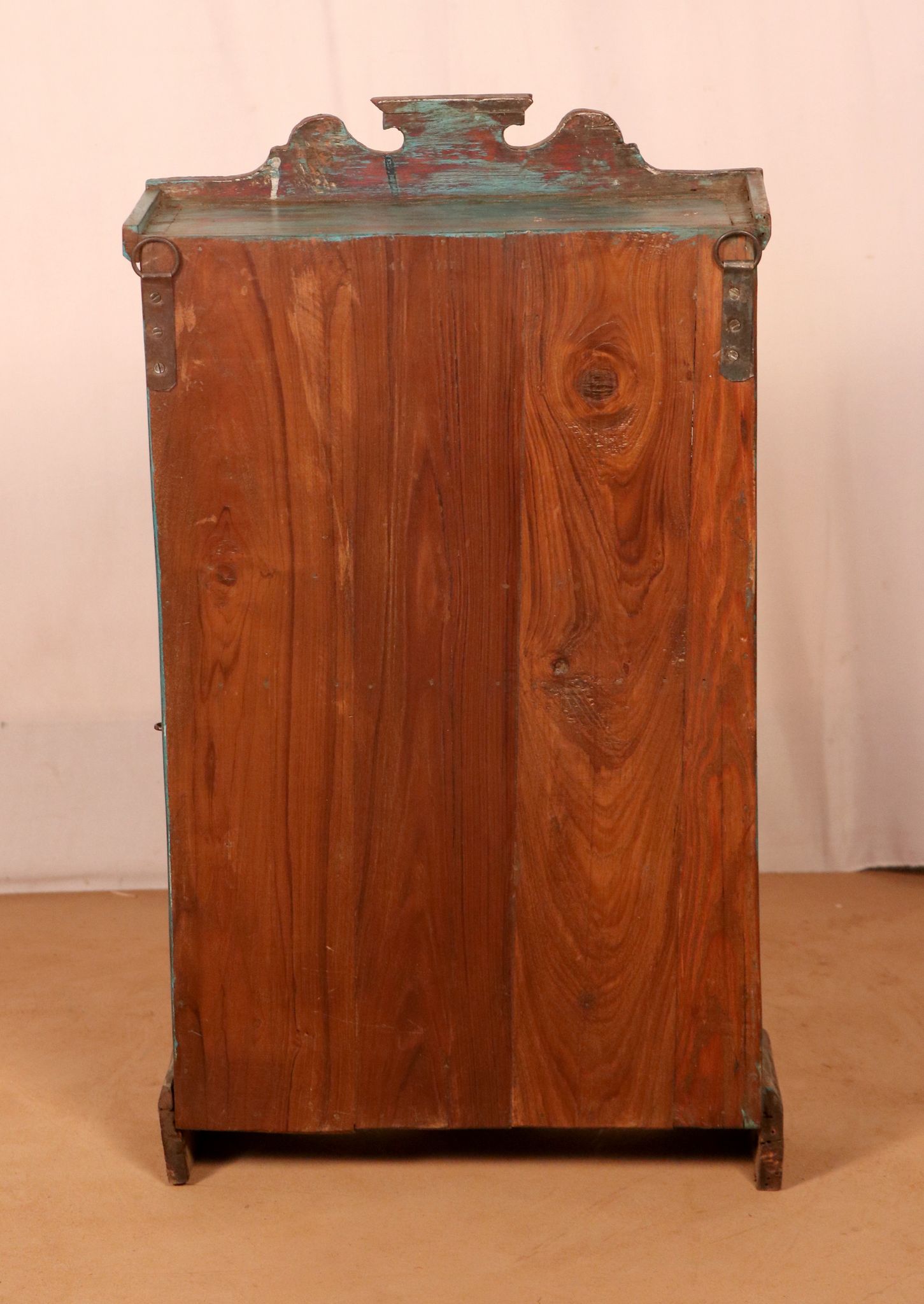old Art Deco wall display case in original blue teak Burmese patina