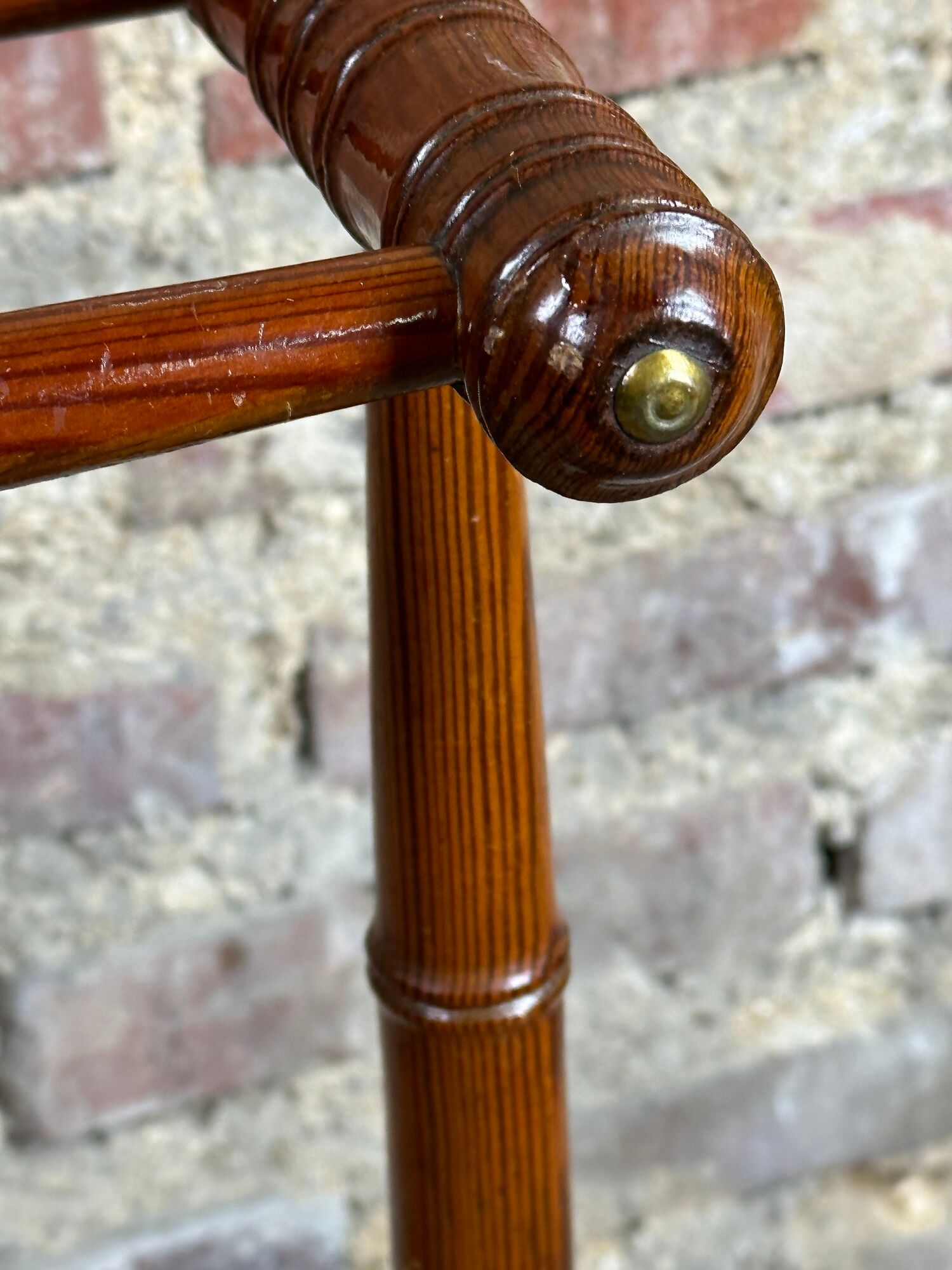 1900s bamboo style wooden towel rack