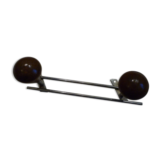 Double hook, chrome metal and wood, vintage 60s