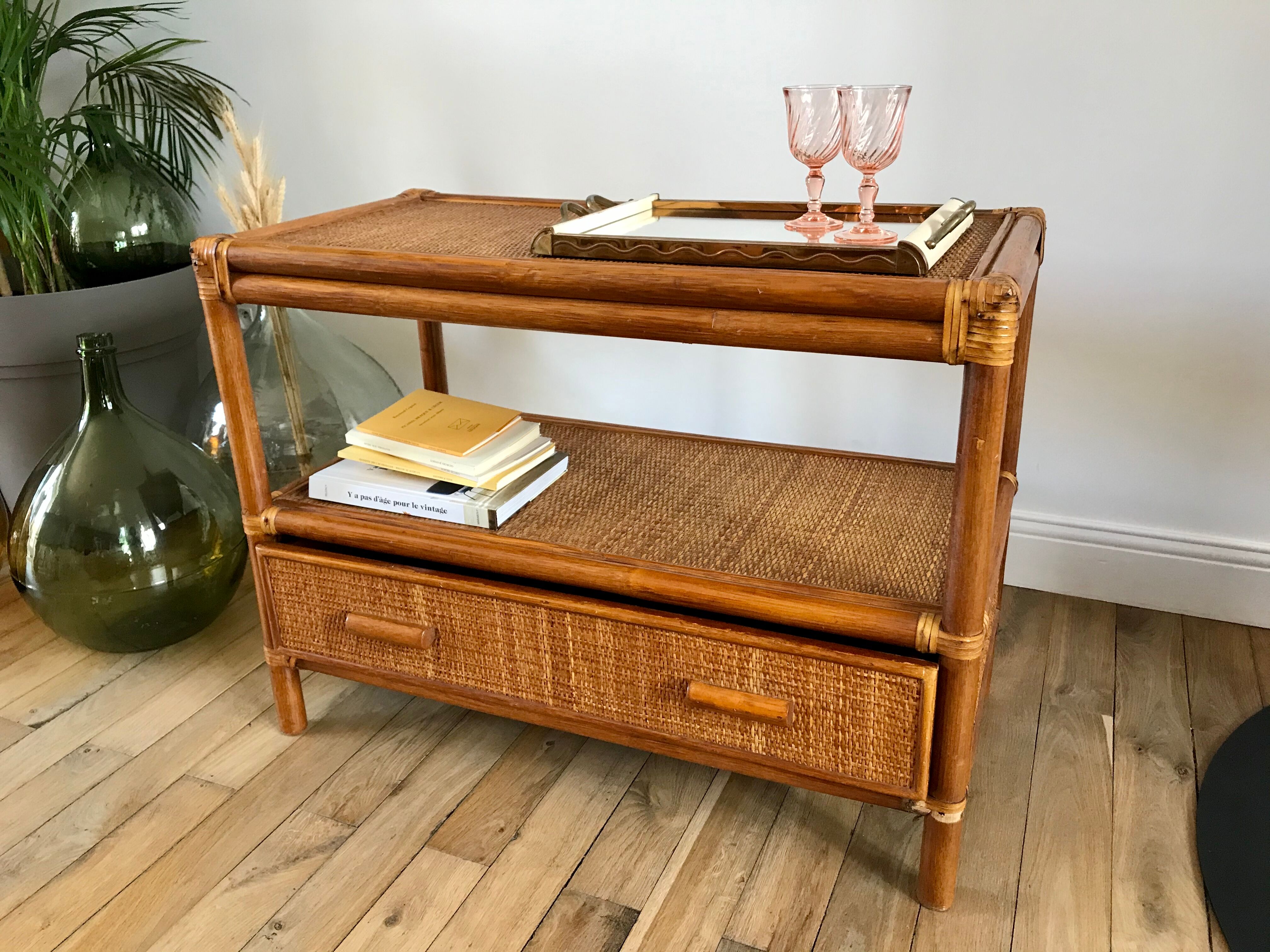 Rattan coffee table and cannage 60s