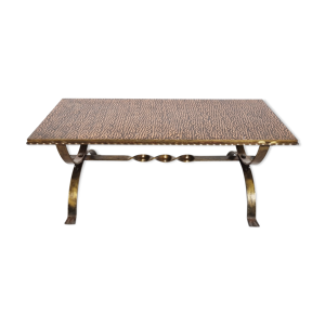 Table basse en fer forgé et cuivre,