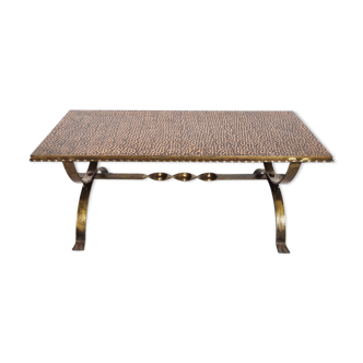 Table basse en fer forgé et cuivre, années 1960