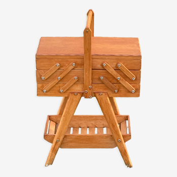 Travailleuse vintage bois blond type scandinave pied compas années 70