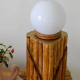 Rattan Table Lamp with Domed Shade Midcentury Modern
