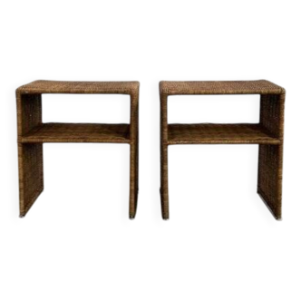 Wicker Bedside Tables, 1960s-70s, Set of 2
