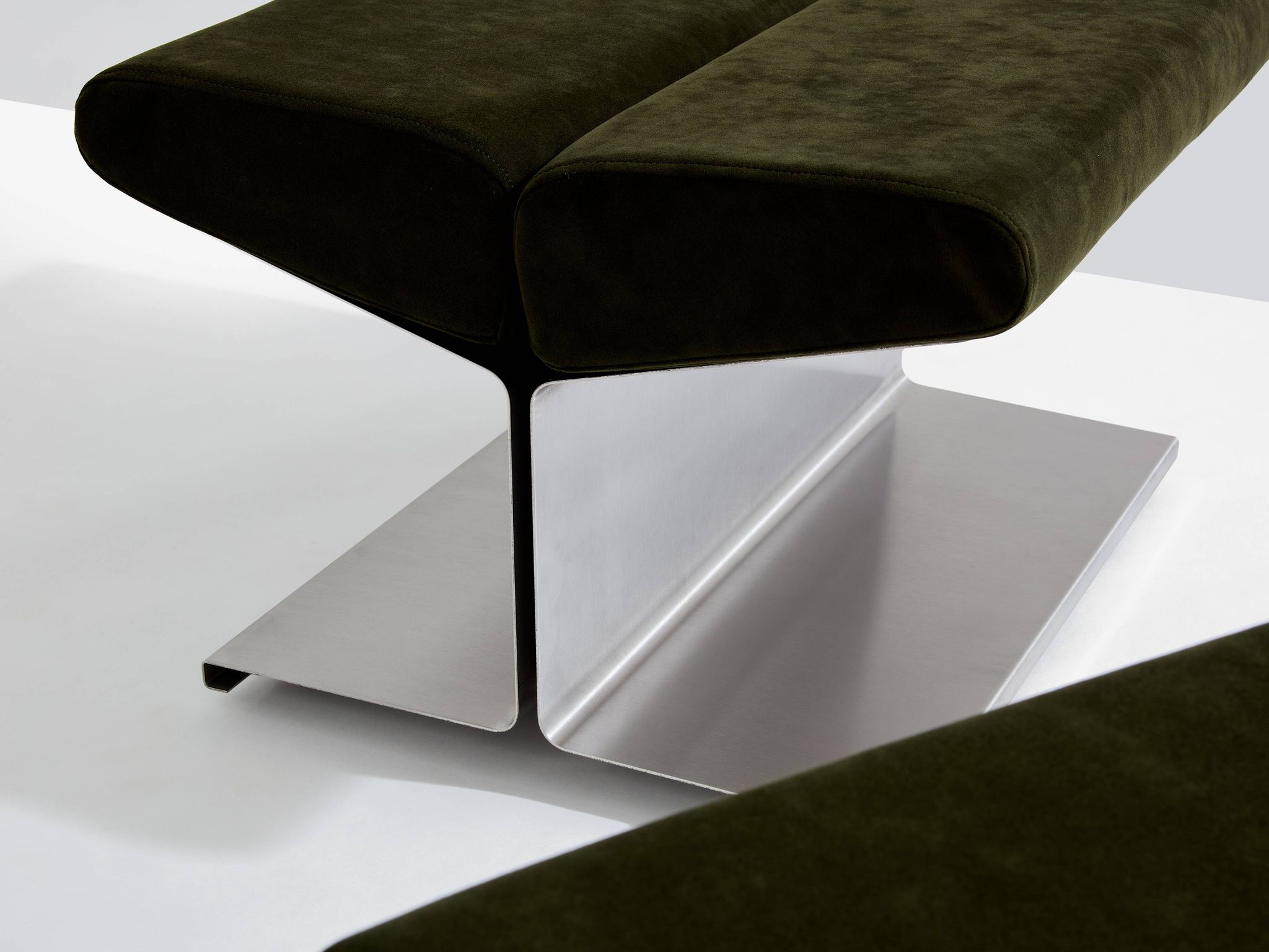 Pair of ottomans by Paul Geoffroy, brushed steel and alcantara, 1975