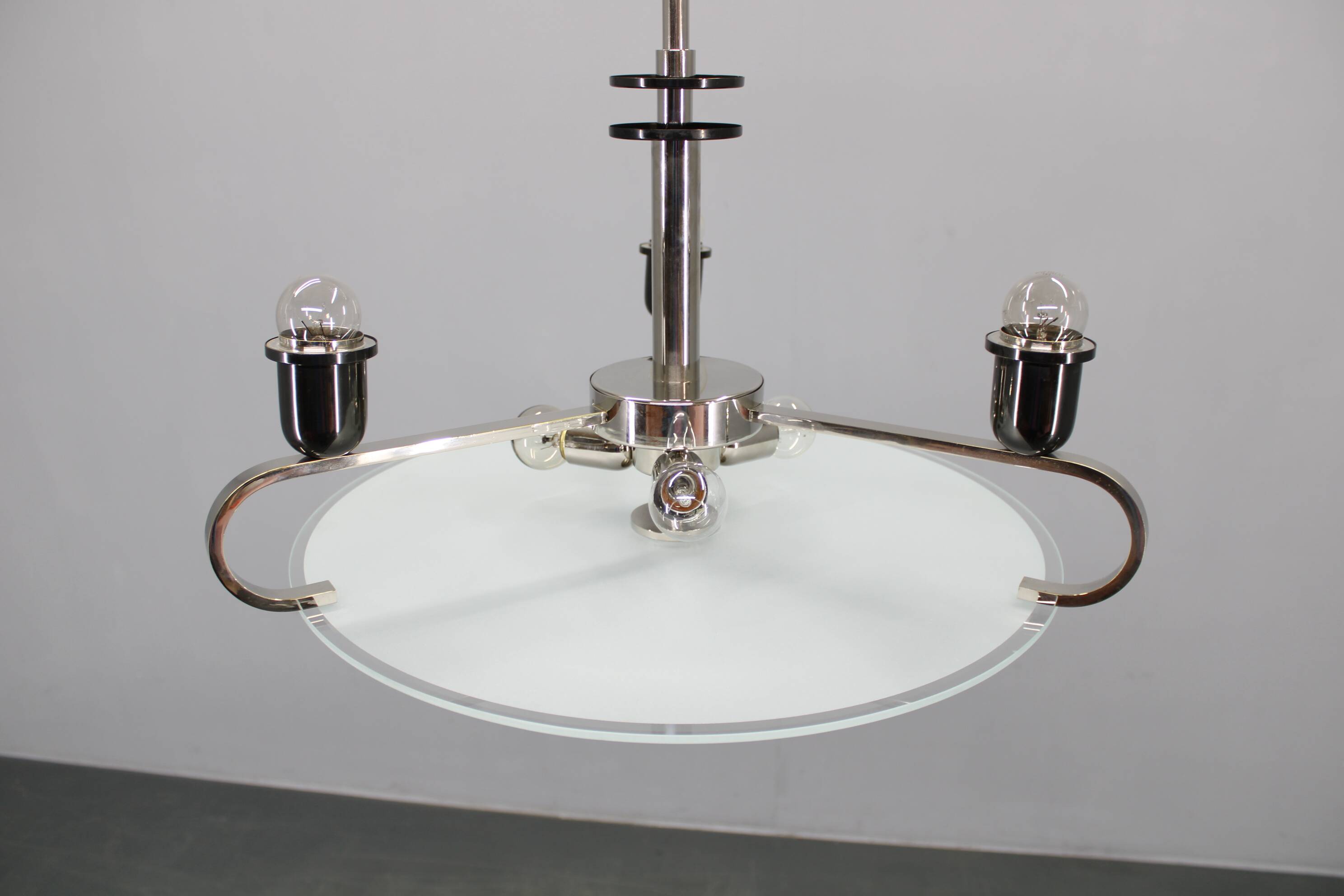 Art Deco chrome and glass chandelier, Czechoslovakia, 1930s