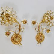 Pair of wall sconces flower in crystal with gilded brass by Ernst Palme, Palwa Germany, 1970s.
