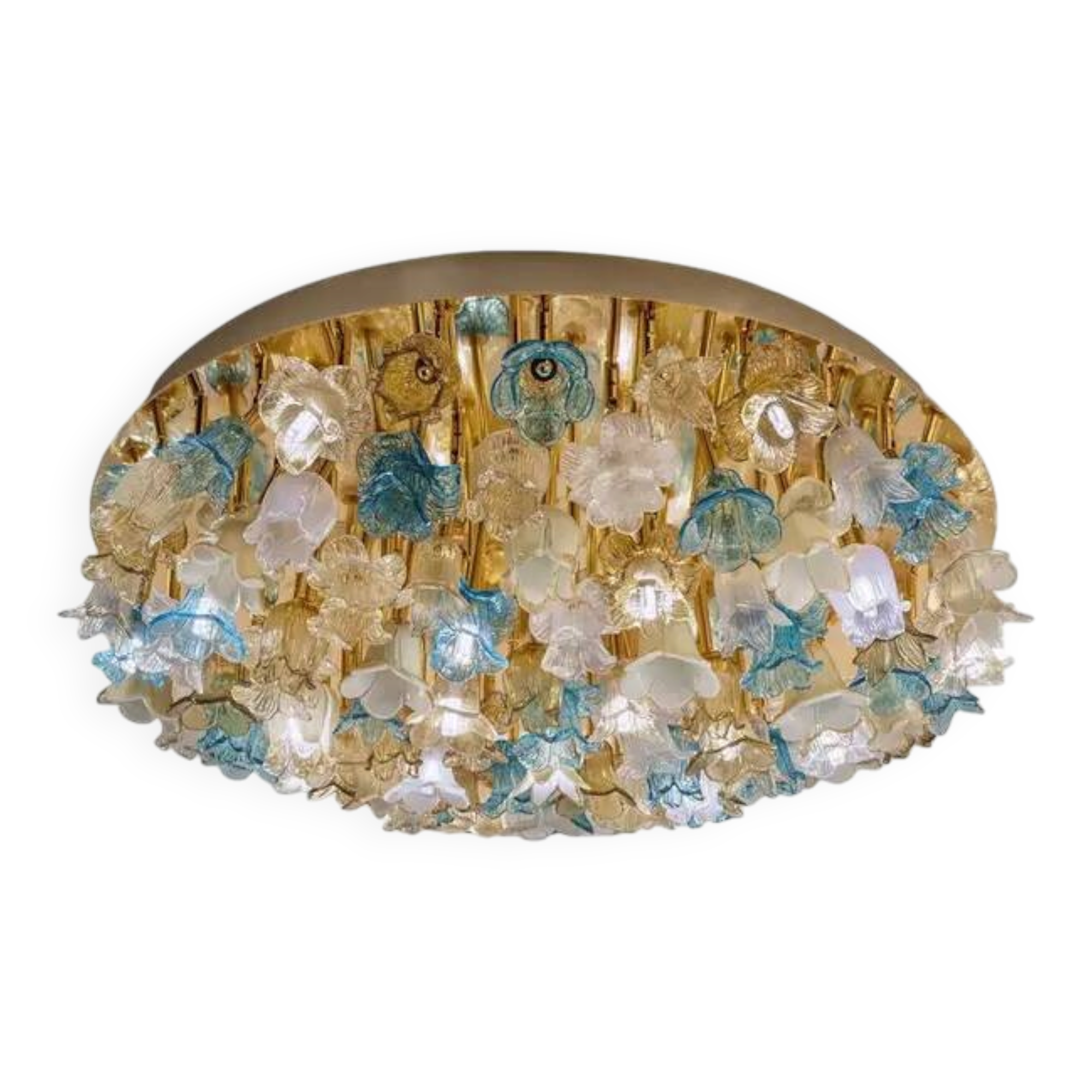 Decorative Gold Murano Glass Flush Mount with Floral Motif by Simoeng