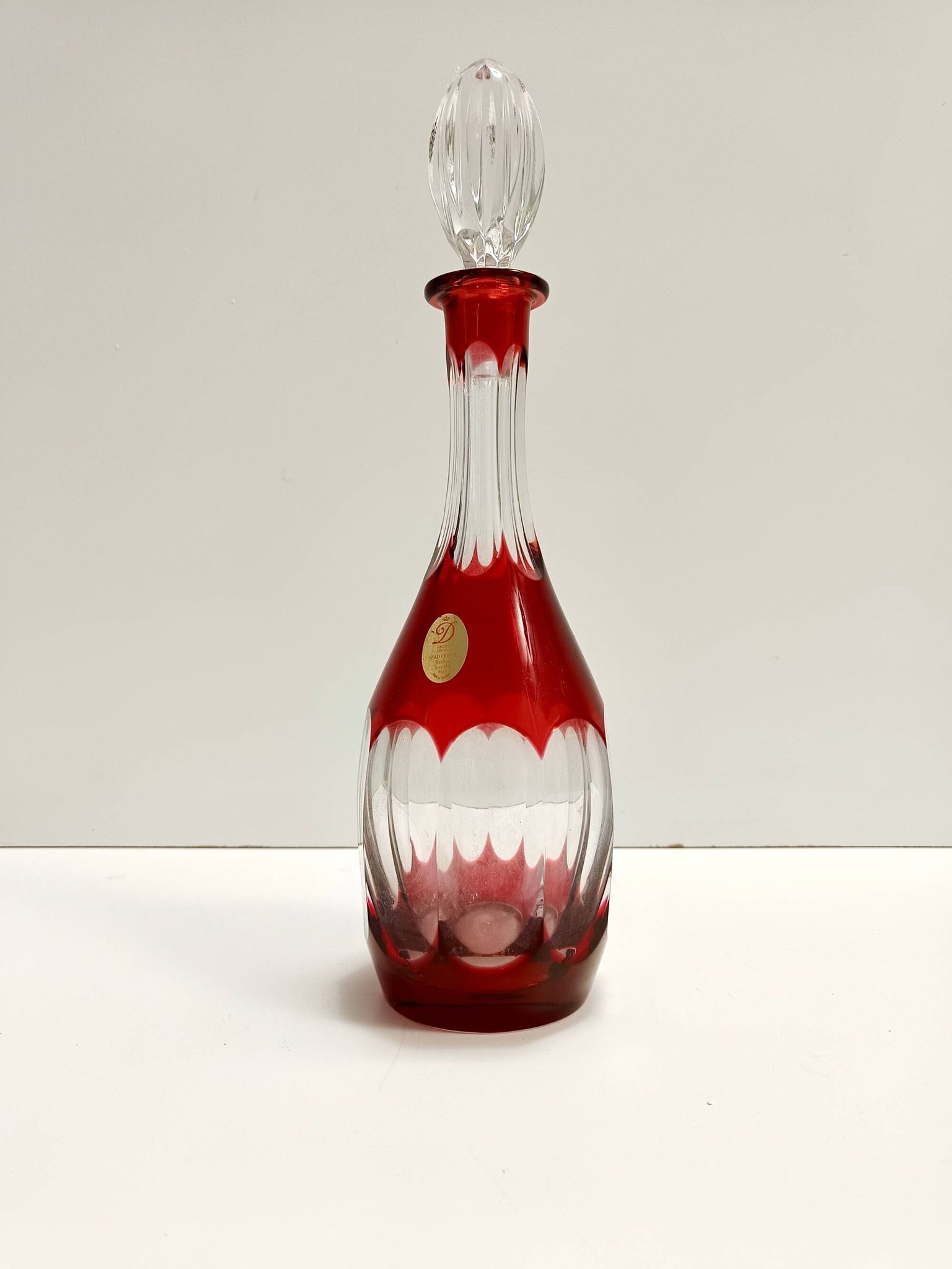 Bohemian Transparent and Red Crystal Decanter Bottle by Dresden Crystal, Germany