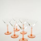 Set of 6 stemmed cocktail glasses, Rose, Made in France, 1970