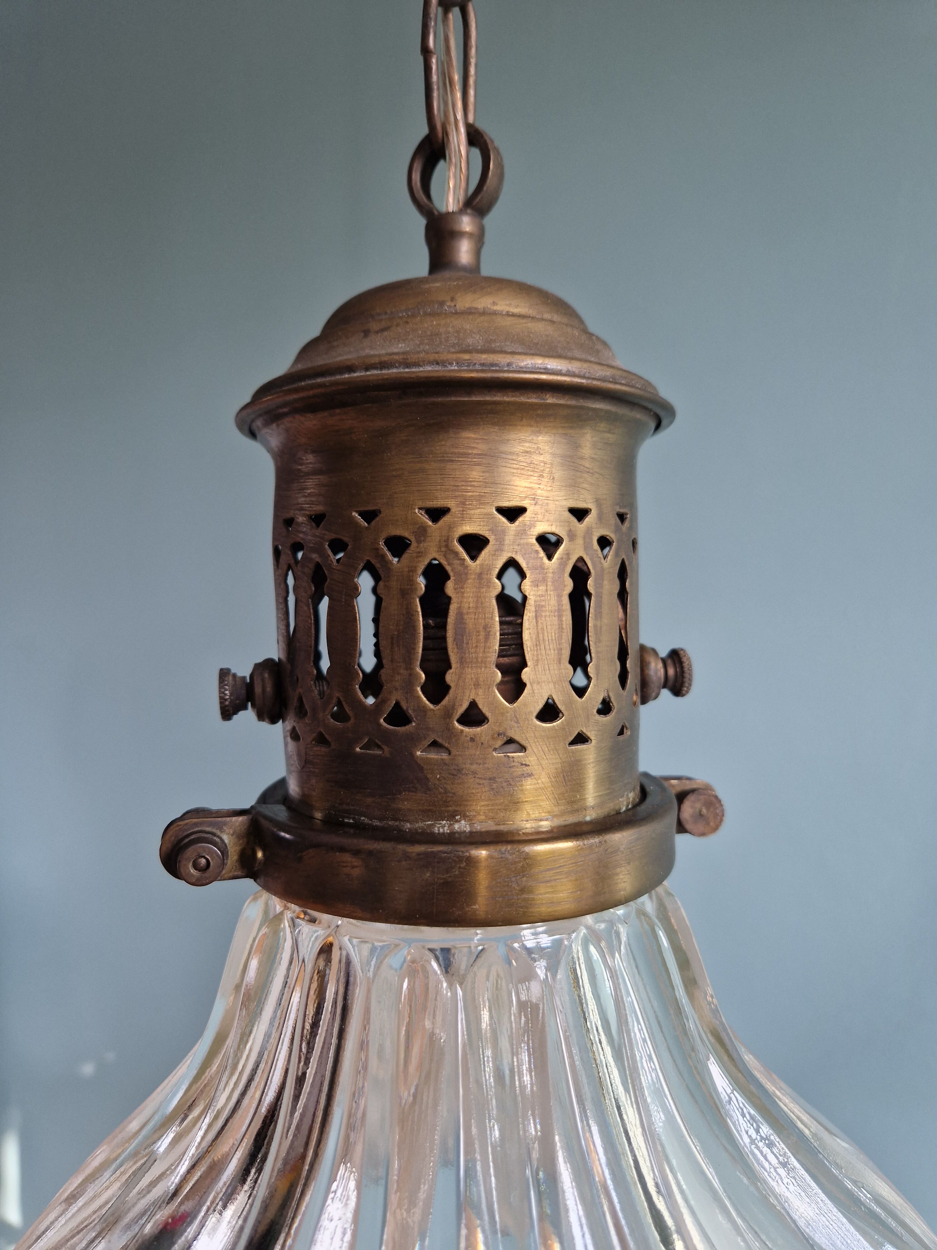 Pair of Holophane wall lamps in grooved glass, 1920s-30s