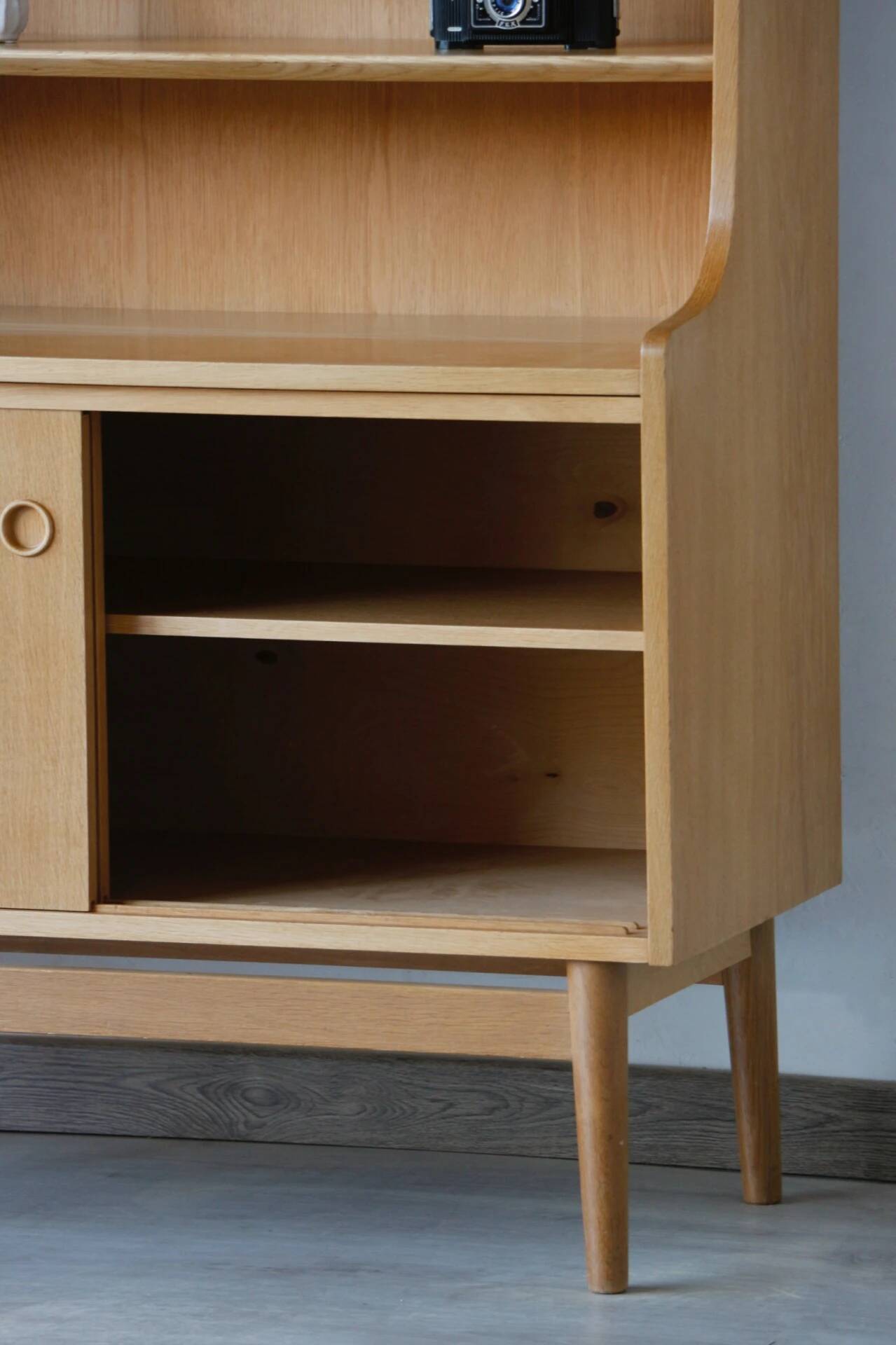 Renovated vintage Scandinavian oak library