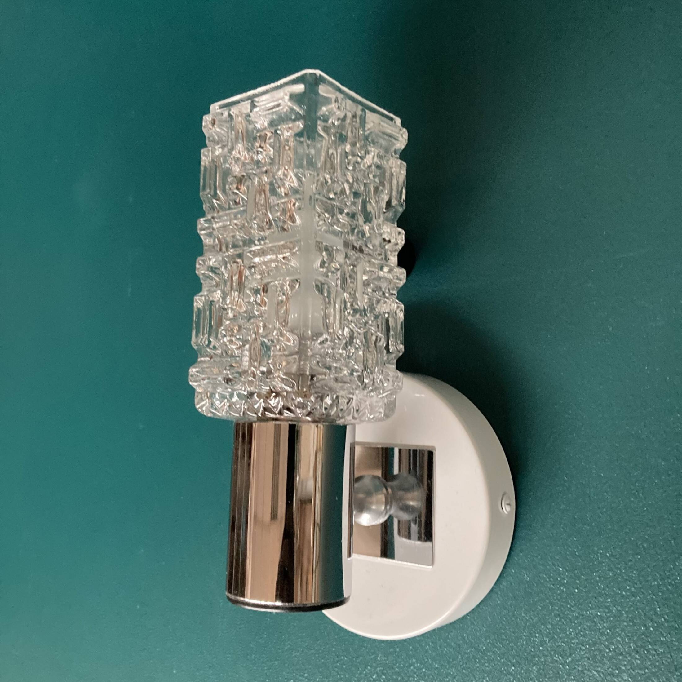Pair of wall lights stainless steel glass minimalist 1970 seventies antique transparent luminaire
