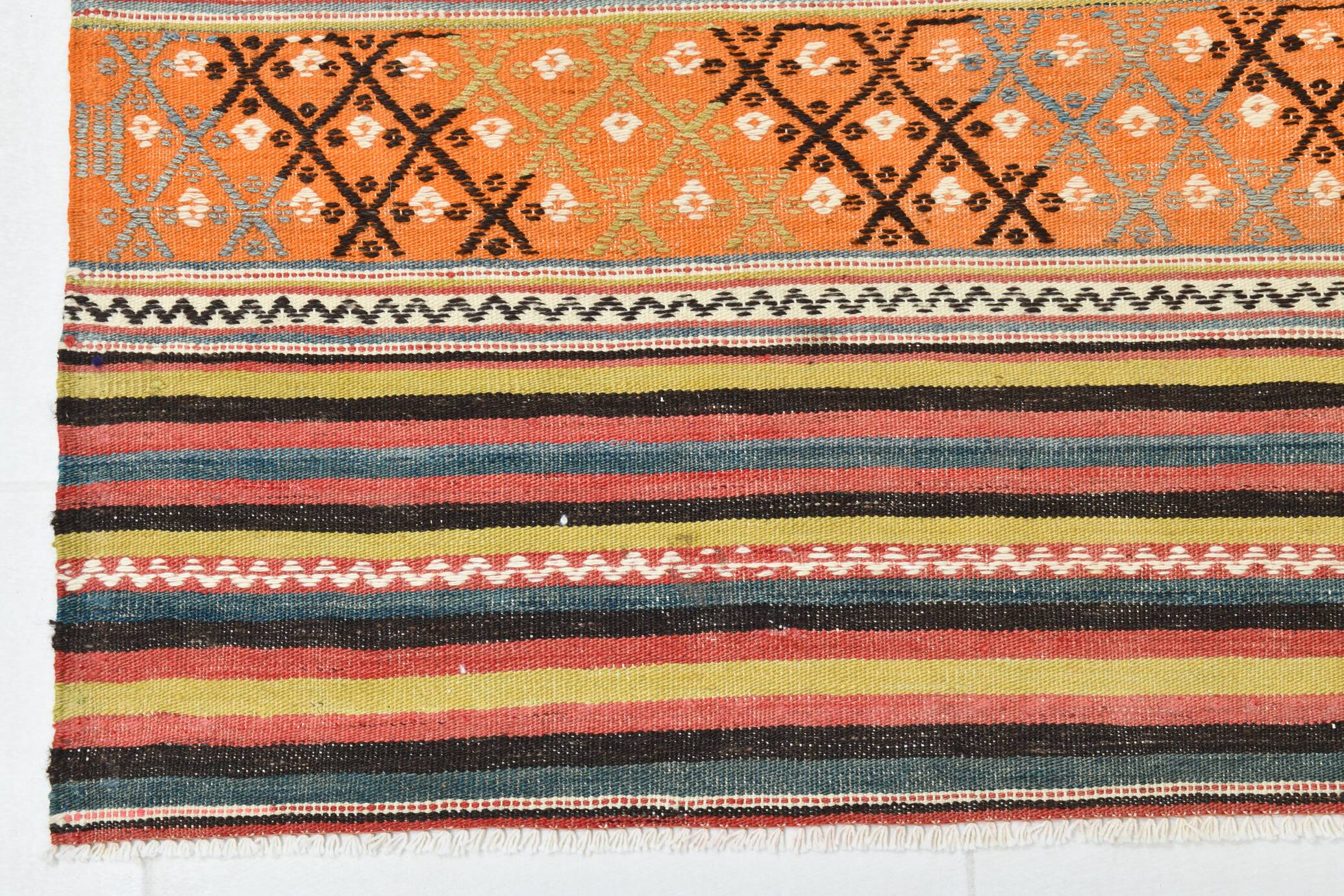5x6 Vintage Red & Orange Striped Kilim Rug, 163x193Cm
