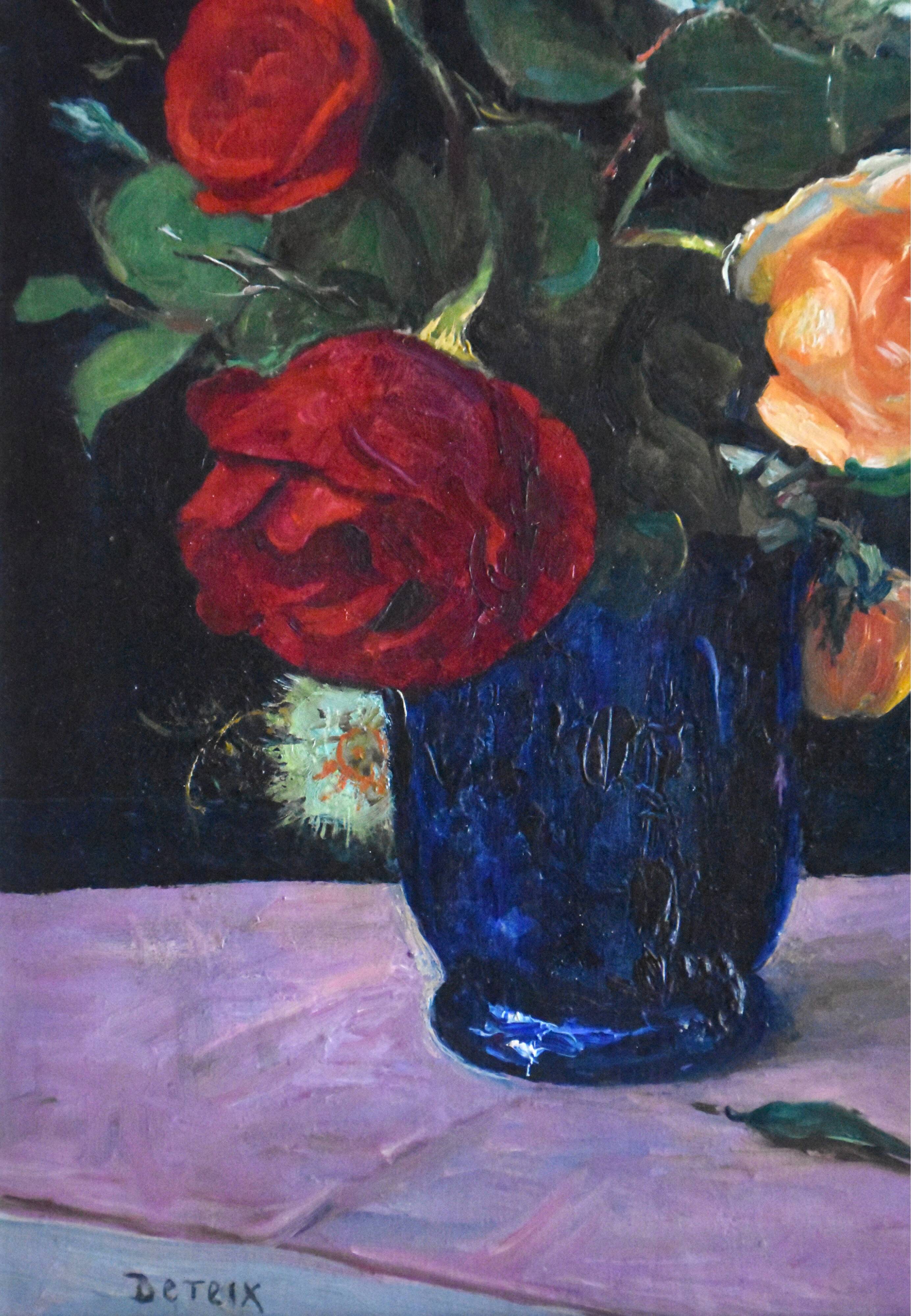 Adolphe Deteix, Flowers in a Blue Vase (circa 1930)