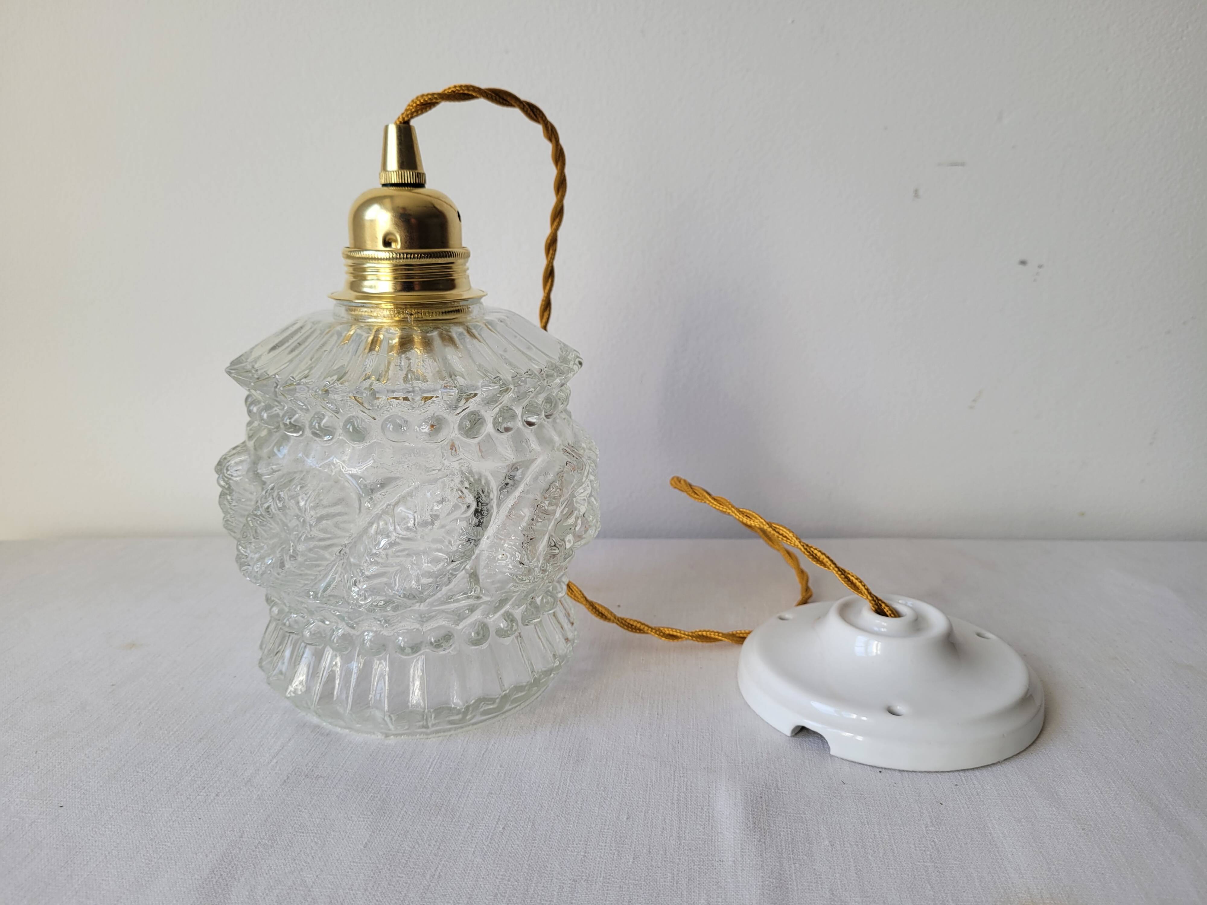 Vintage molded glass pendant light