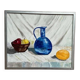 Huile sur toile "Nature morte avec bouteille bleue" par inconnu, vintage et encadrée.