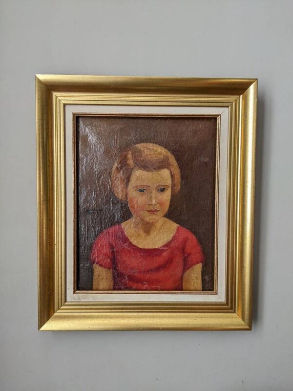 Huile sur toile cadre bois doré portrait ancien jeune fille classique