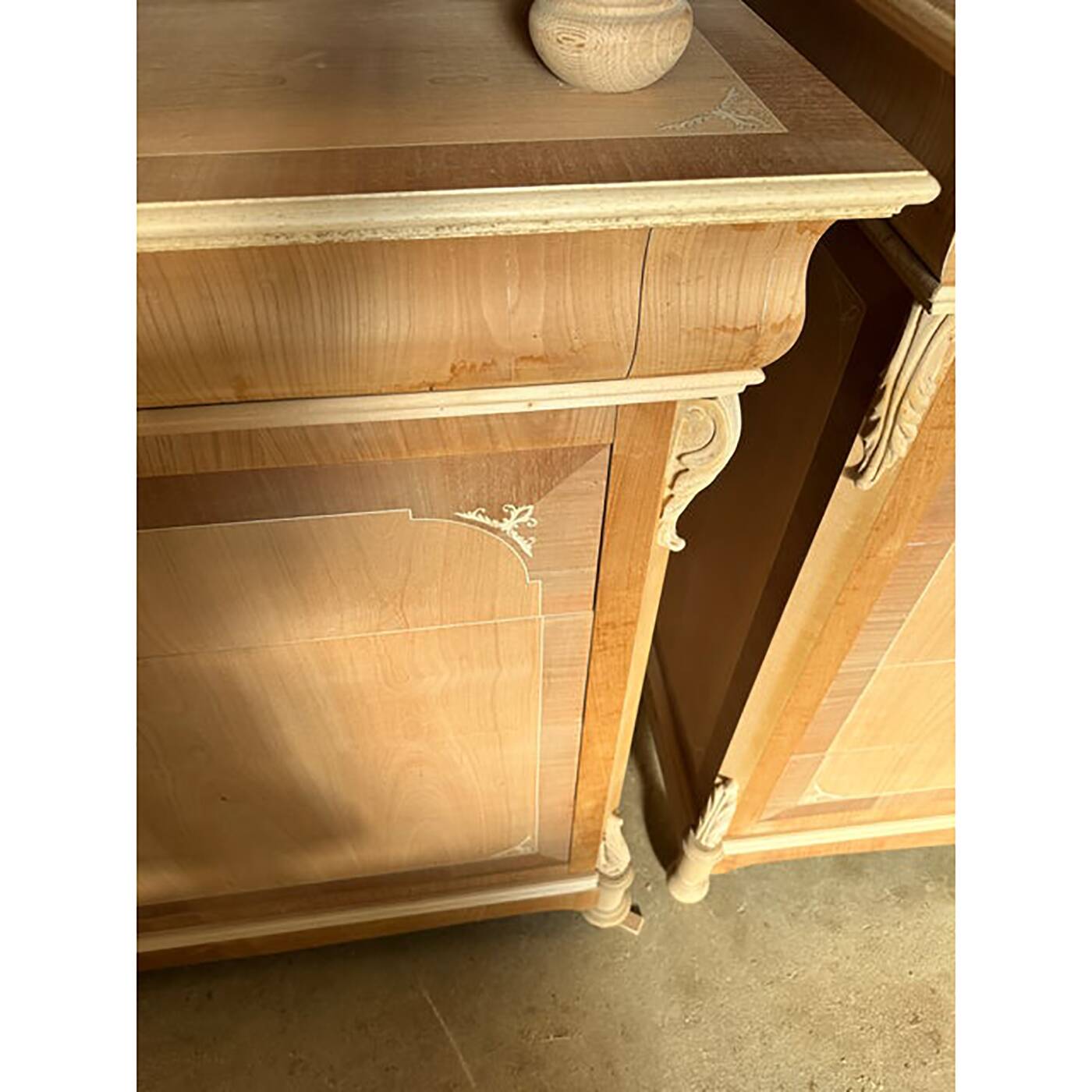 1990s Italian Natural Unpainted Set of a Chest of Drawers and Two Bedside T
