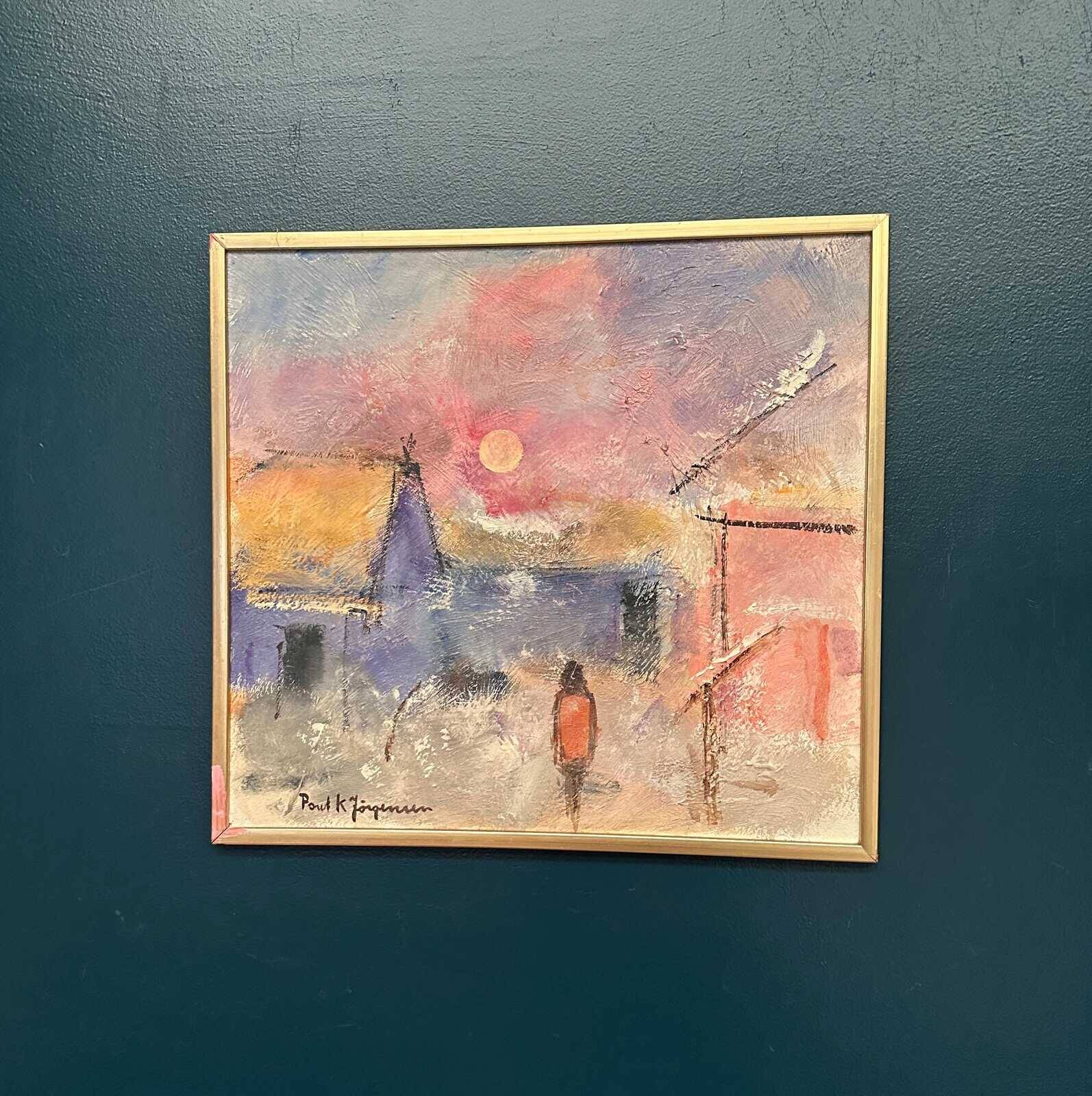 Original Swedish Oil on Panel – “Figure in Landscape” by Poul K. Jörgensen